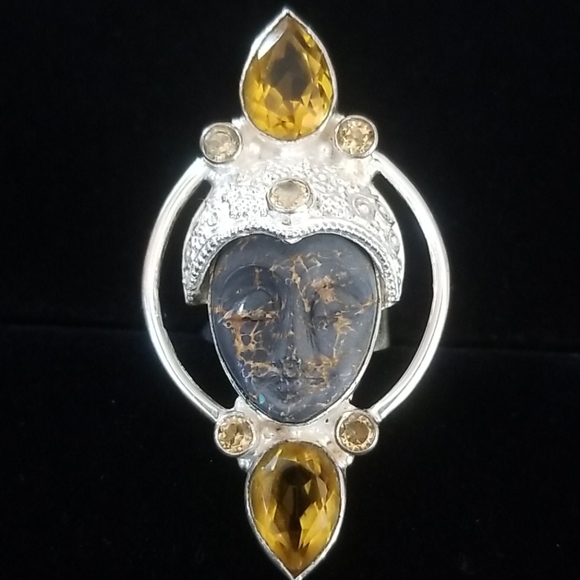 Vintage Sajen Goddess Sterling Silver and Citrine Ring SZ 7 3/4 - Picture 13 of 16